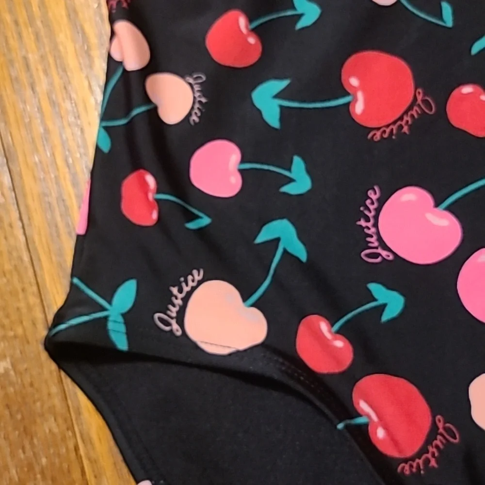 Justice Cherry Print One Piece Swimsuit - Size 12